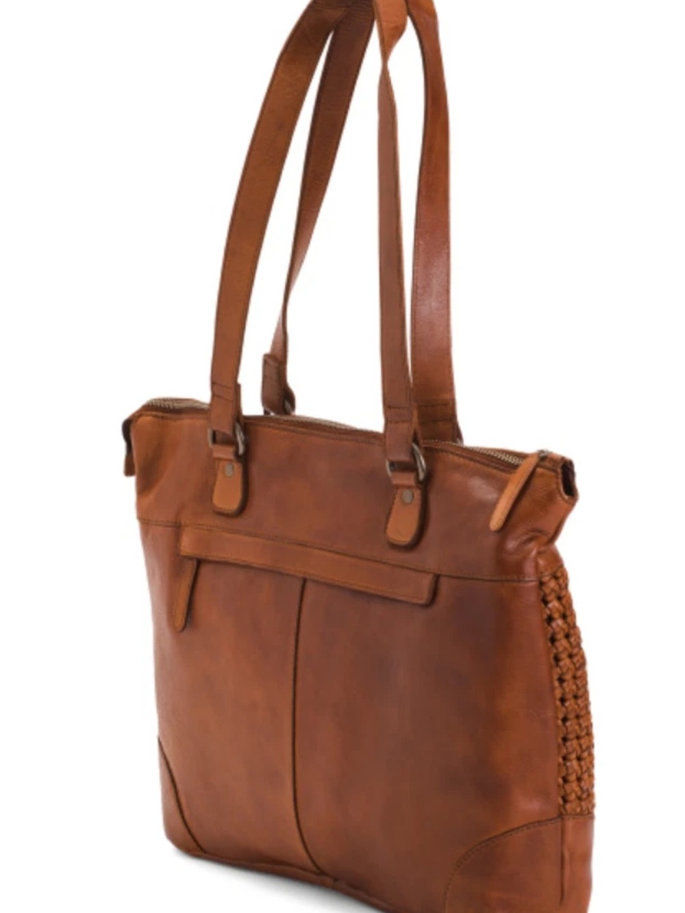 NWT VILENCA HOLLAND MADE IN ITALY LEATHER WOVEN KNOT W/LAPTOP SLEVE TOTE COGNAC - Picture 4 of 5